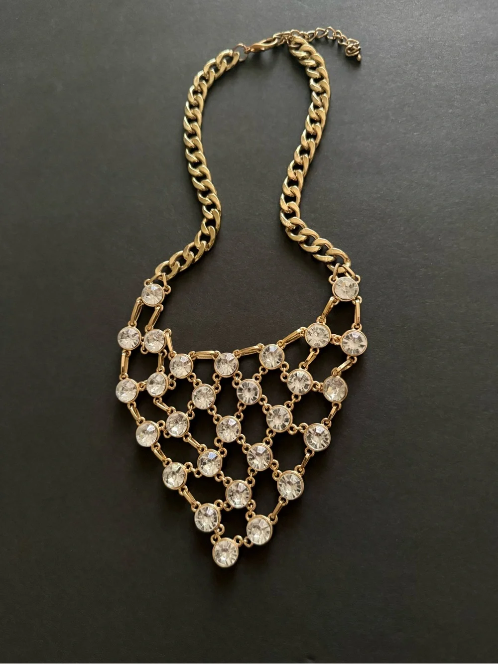 Gold-Tone Crystal Mesh Necklace - Statement Women’s Jewelry